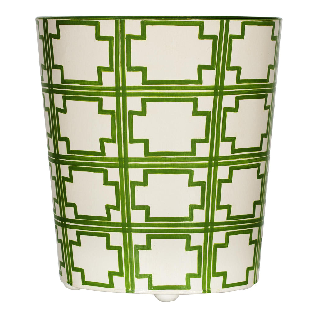 Worlds Away OVAL WASTEBASKET CREAM/GREEN SQRS