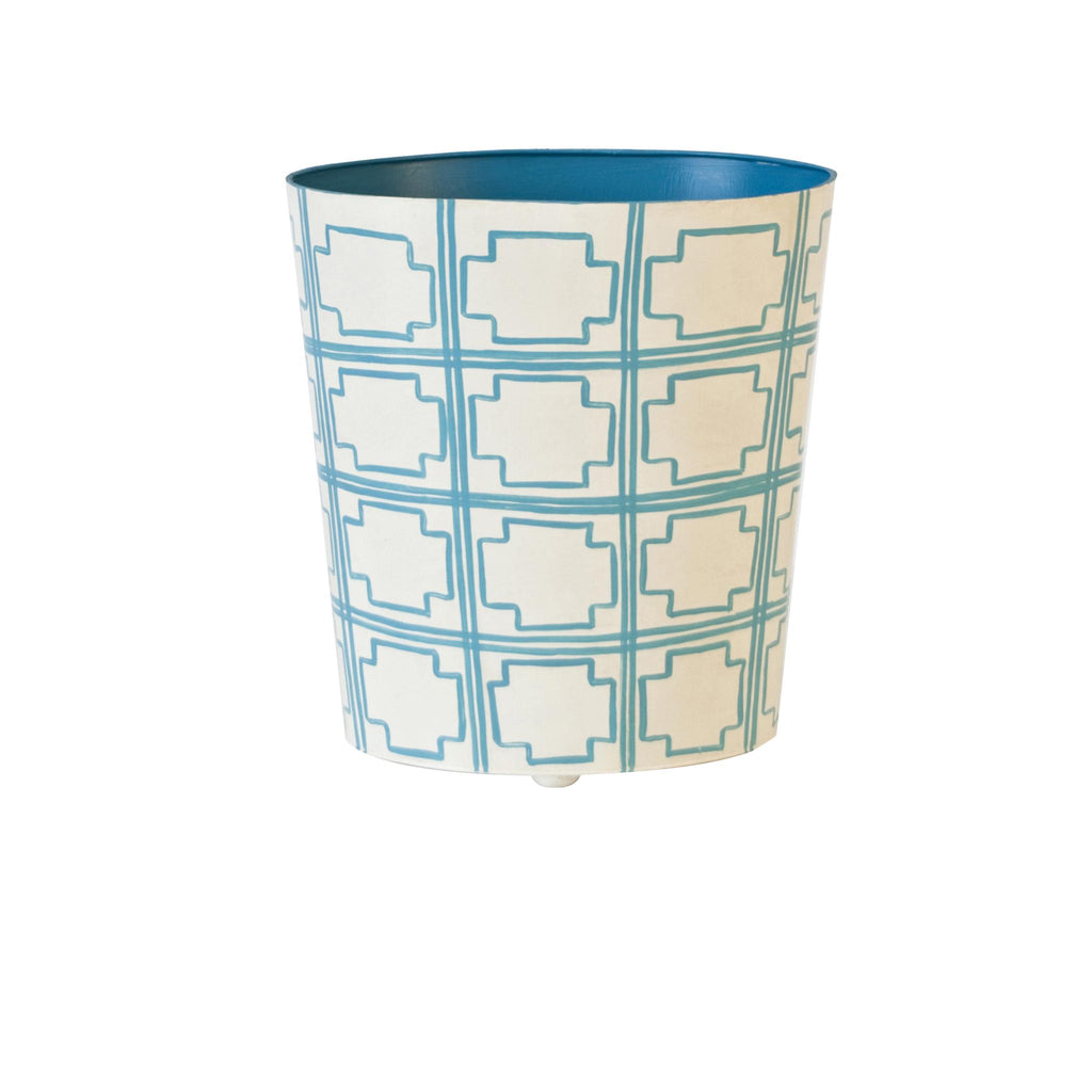 Worlds Away OVAL WASTEBASKET CREAM/TURQ SQRS