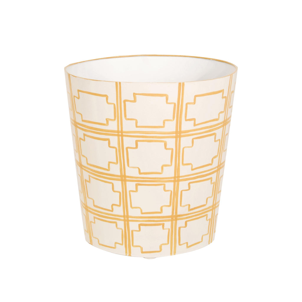 Worlds Away OVAL WASTEBASKET CREAM/YELLOW SQRS