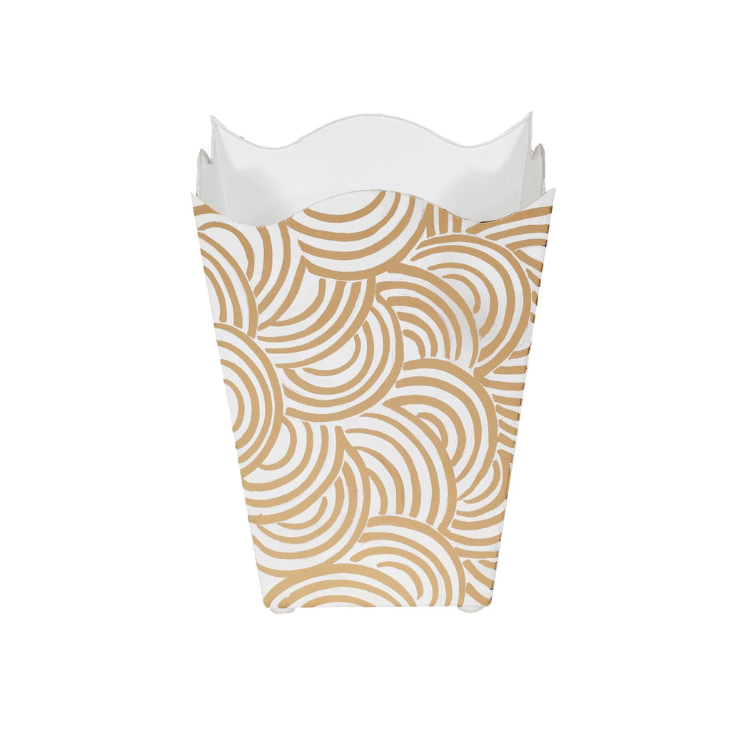 Worlds Away SQUARE WAVE TOP WASTEBASKET, STYLE:BREAKER, COLOR:GOLD