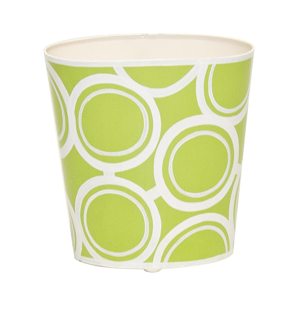 Worlds Away OVAL WASTEBASKET GREEN AND CREAM BUBBLE DESIGN