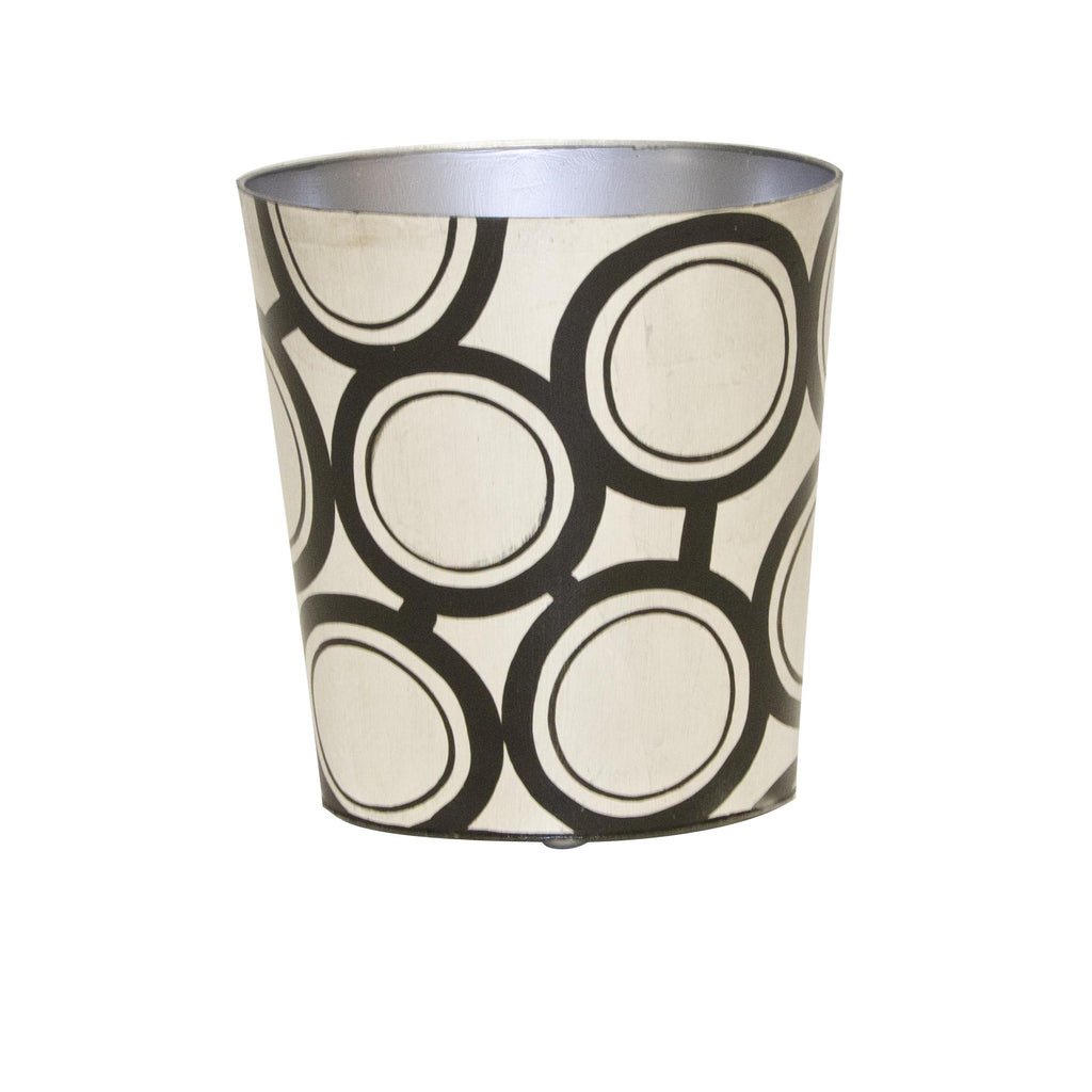 Worlds Away OVAL WASTEBASKET BLACK AND SILVER BUBBLE DESIGN