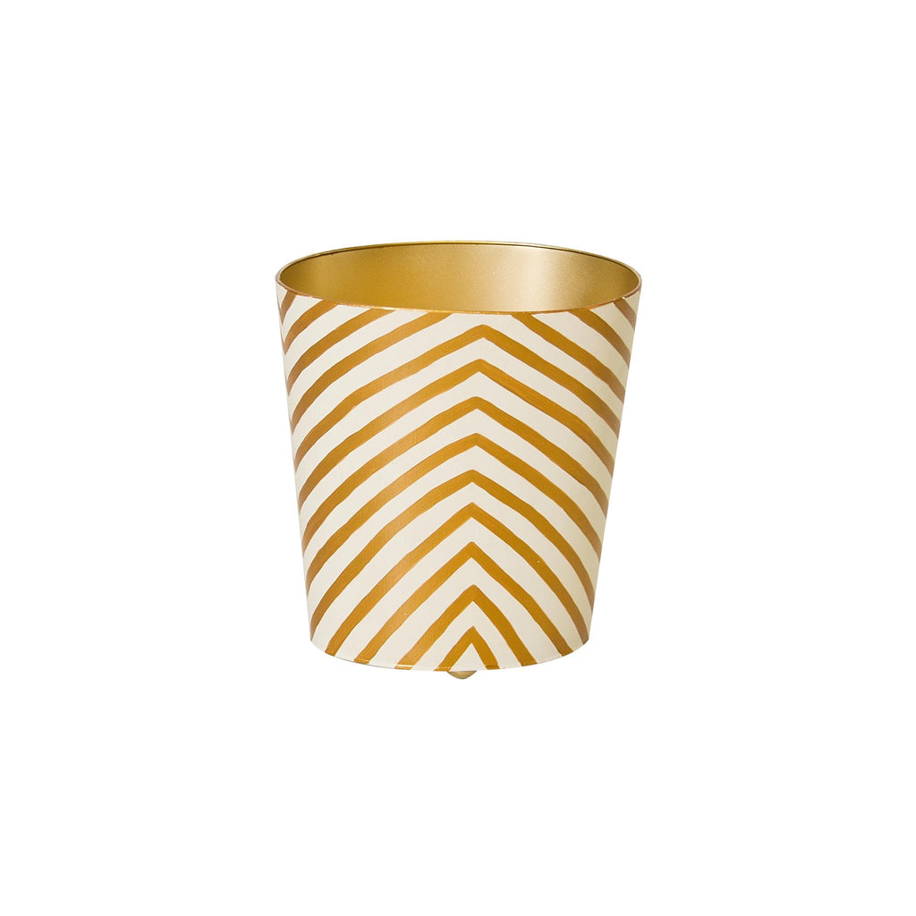 Worlds Away GOLD AND CREAM ZEBRA WASTEBASKET