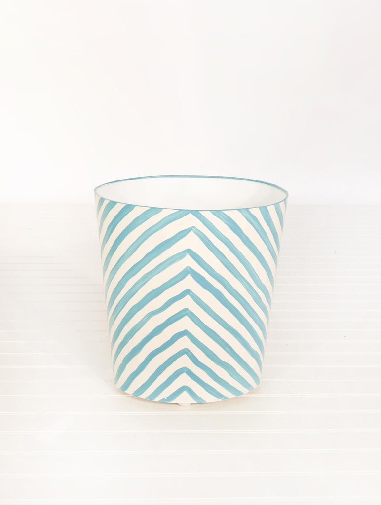 Worlds Away OVAL WASTEBASKET ZEBRA TURQ/CREAM