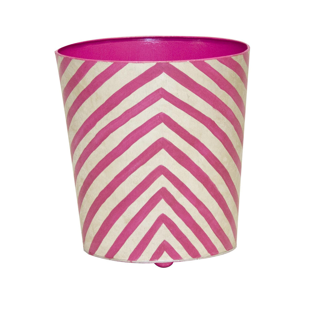 Worlds Away OVAL WASTEBASKET SILVER LEAF AND HOT PINK