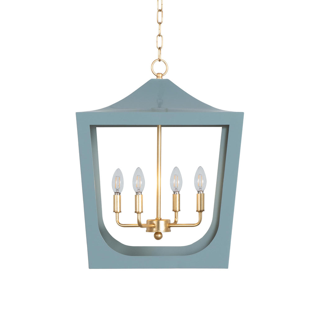 Worlds Away MODERN PAGODA LANTERN WITH FOUR LIGHT GOLD LEAF CLUSTER, BODY IN LIGHT BLUE POWDER COAT_x000D_