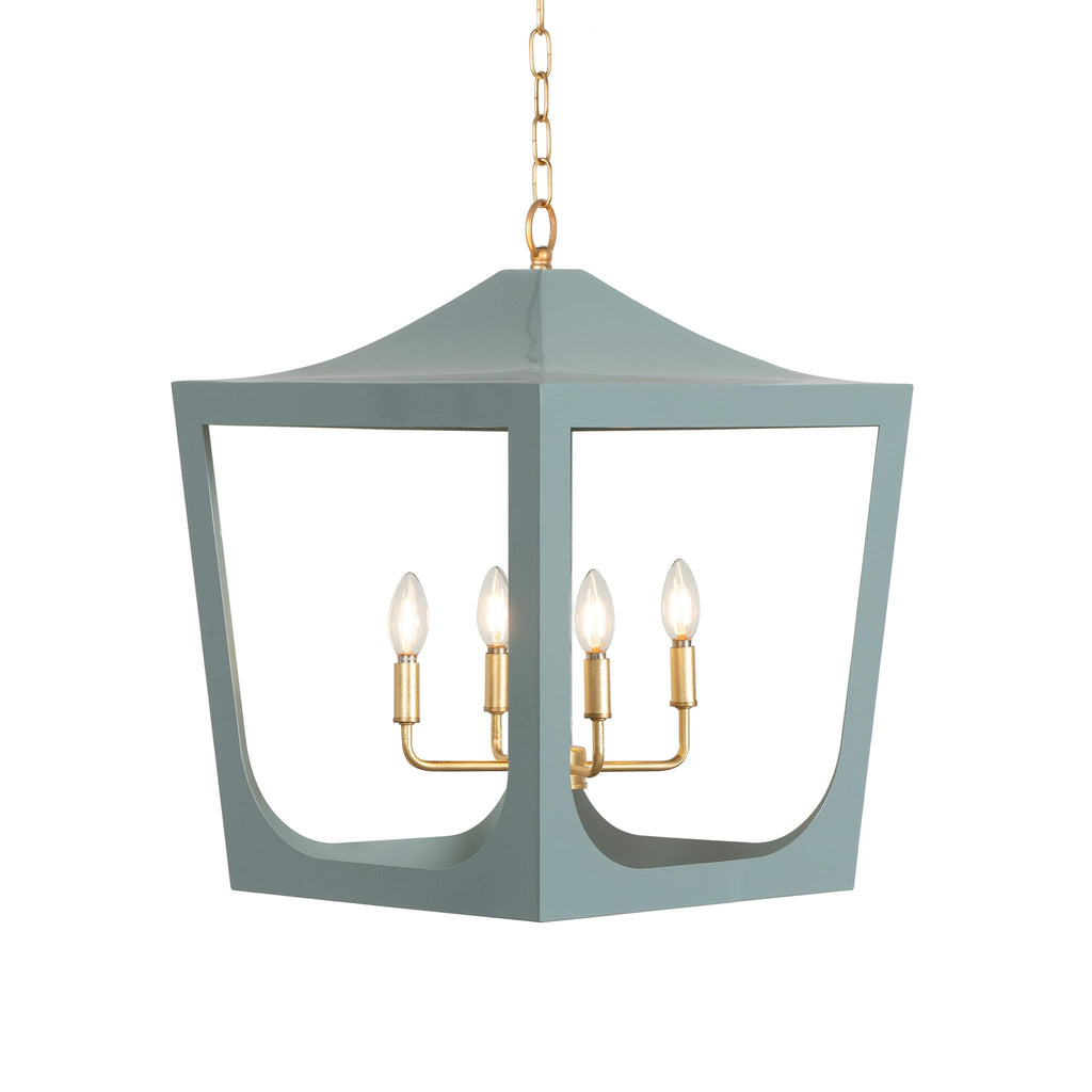 Worlds Away MODERN PAGODA LANTERN WITH FOUR LIGHT GOLD LEAF CLUSTER, BODY IN LIGHT BLUE POWDER COAT_x000D_