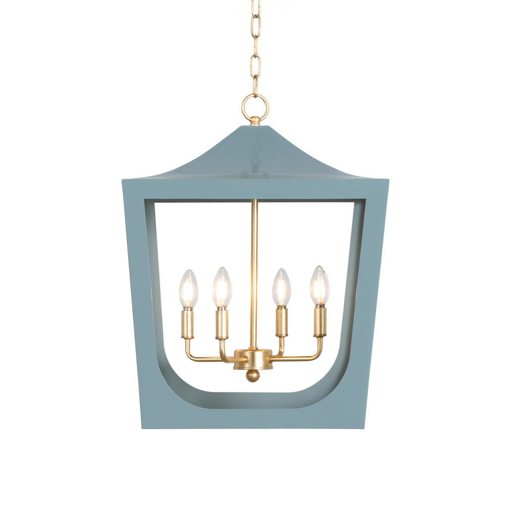 Worlds Away MODERN PAGODA LANTERN WITH FOUR LIGHT GOLD LEAF CLUSTER, BODY IN LIGHT BLUE POWDER COAT_x000D_