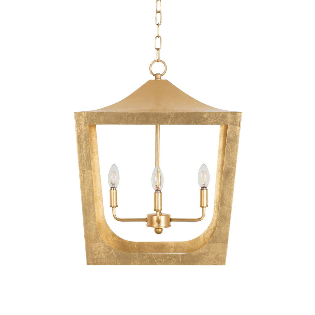 Worlds Away MODERN PAGODA LANTERN WITH FOUR LIGHT GOLD LEAF CLUSTER, BODY IN GOLD LEAF_x000D_