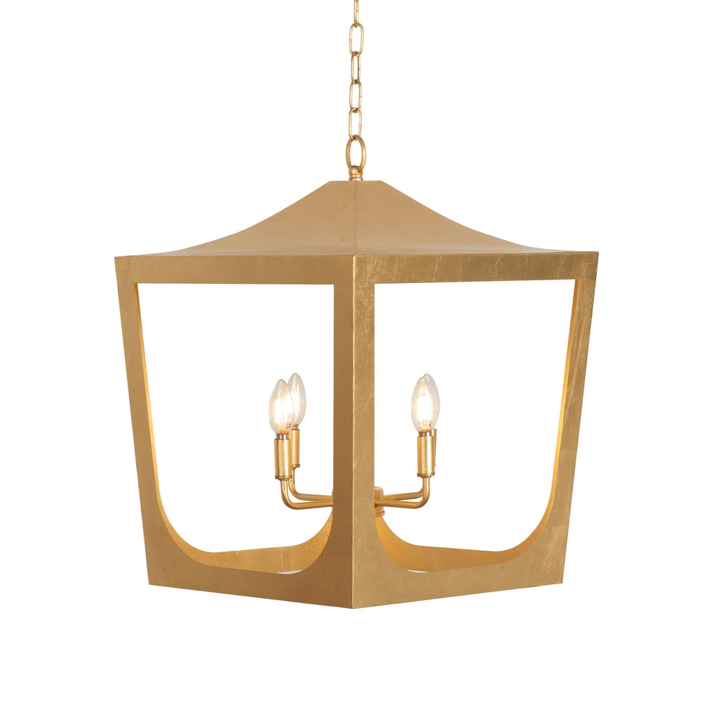 Worlds Away MODERN PAGODA LANTERN WITH FOUR LIGHT GOLD LEAF CLUSTER, BODY IN GOLD LEAF_x000D_