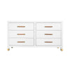 Worlds Away Six Drawer Chest With Rattan Wrapped Handles In Matte White Lacquer