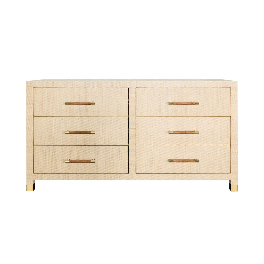 Worlds Away SIX DRAWER CHEST WITH RATTAN WRAPPED HANDLES IN NATURAL GRASSCLOTH