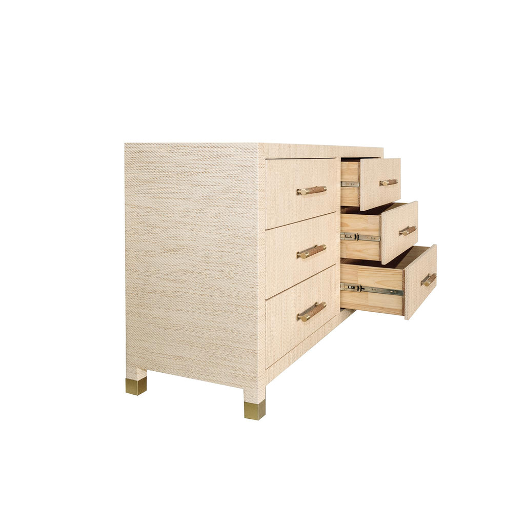 Worlds Away SIX DRAWER CHEST WITH RATTAN WRAPPED HANDLES IN NATURAL GRASSCLOTH