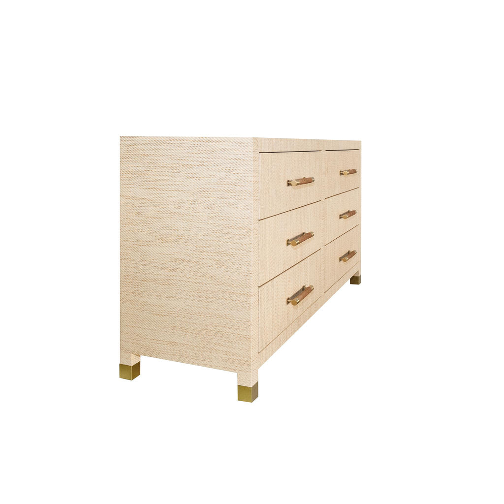 Worlds Away SIX DRAWER CHEST WITH RATTAN WRAPPED HANDLES IN NATURAL GRASSCLOTH