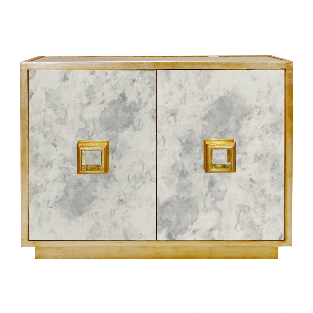 Worlds Away ANT MIRROR 2 DOOR CABINET WITH GOLD LEAF DETAILING