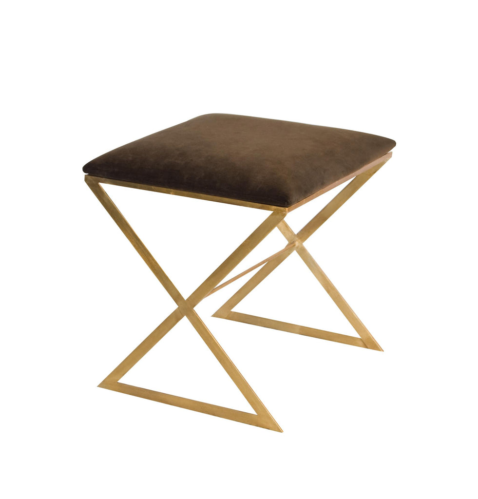 Worlds Away "X" STOOL, GOLD W BRN VELVET