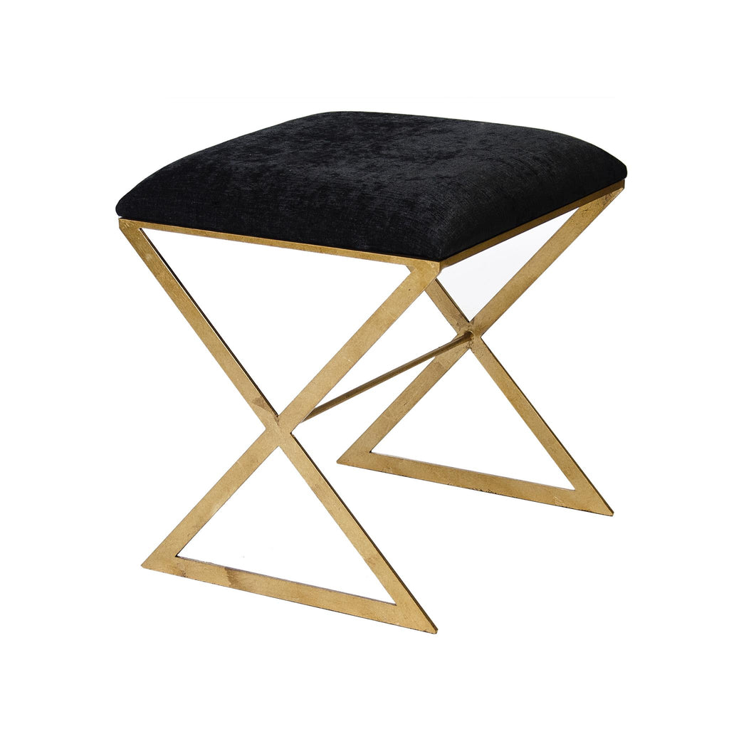 Worlds Away "X" STOOL, GOLD W BRN VELVET