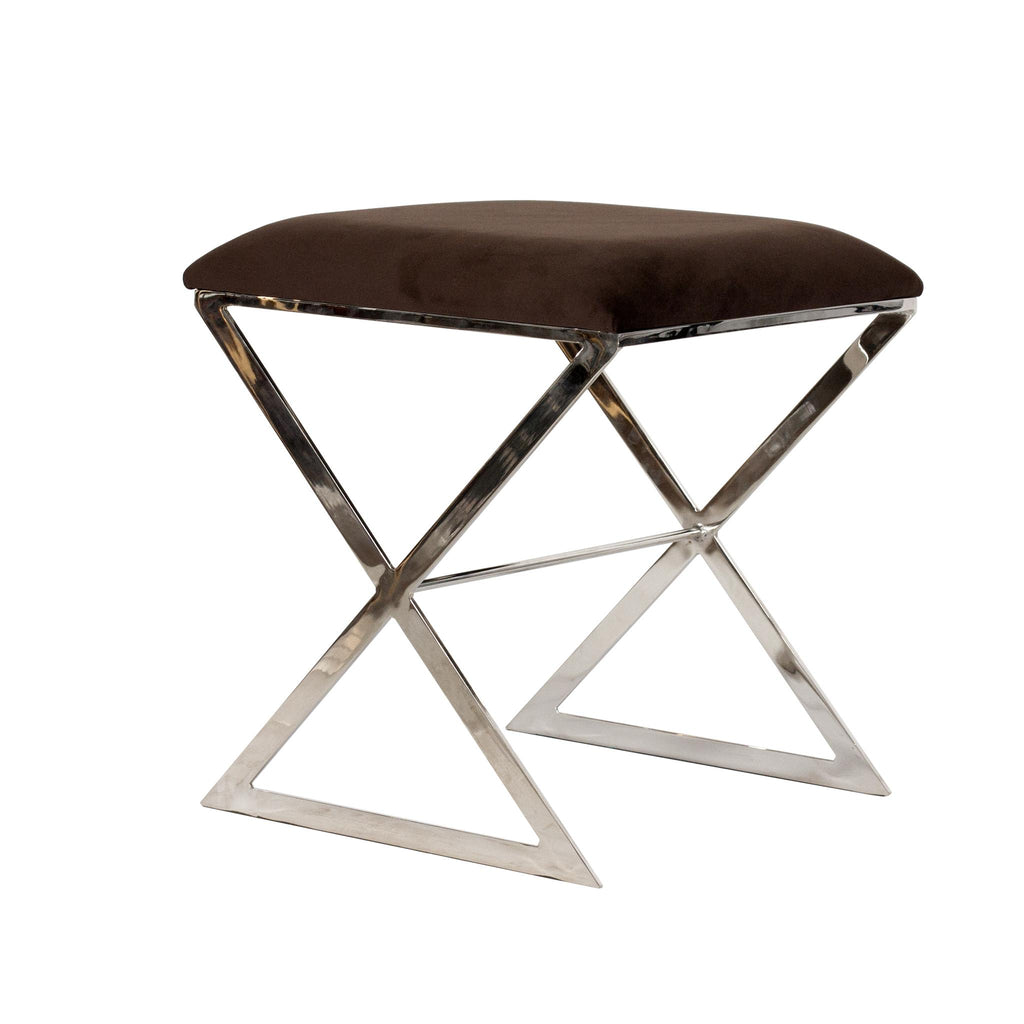 Worlds Away "X" STOOL, NICKEL W BRN VELVET