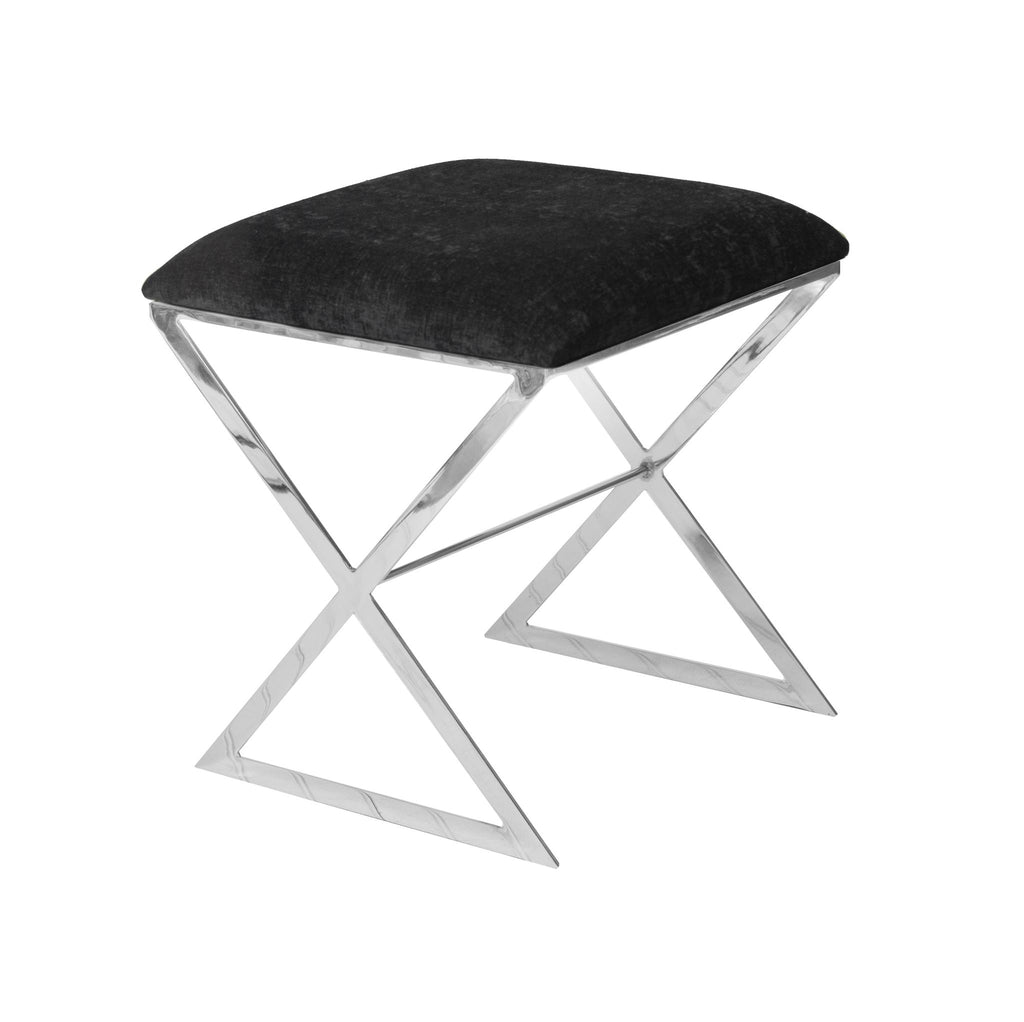 Worlds Away "X" STOOL, NICKEL W BLK VELVET