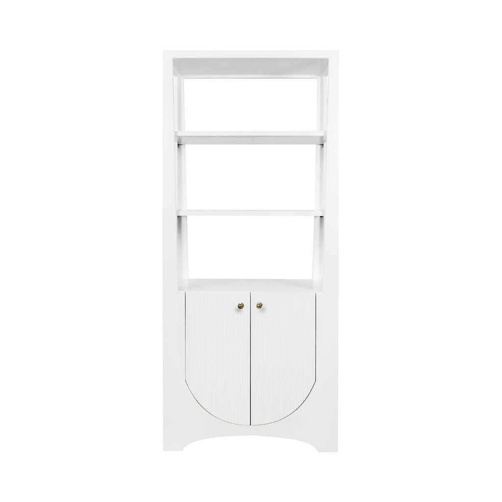 Worlds Away ETAGERE WITH TWO DOOR FLUTED CABINET IN MATTE WHITE LACQUER