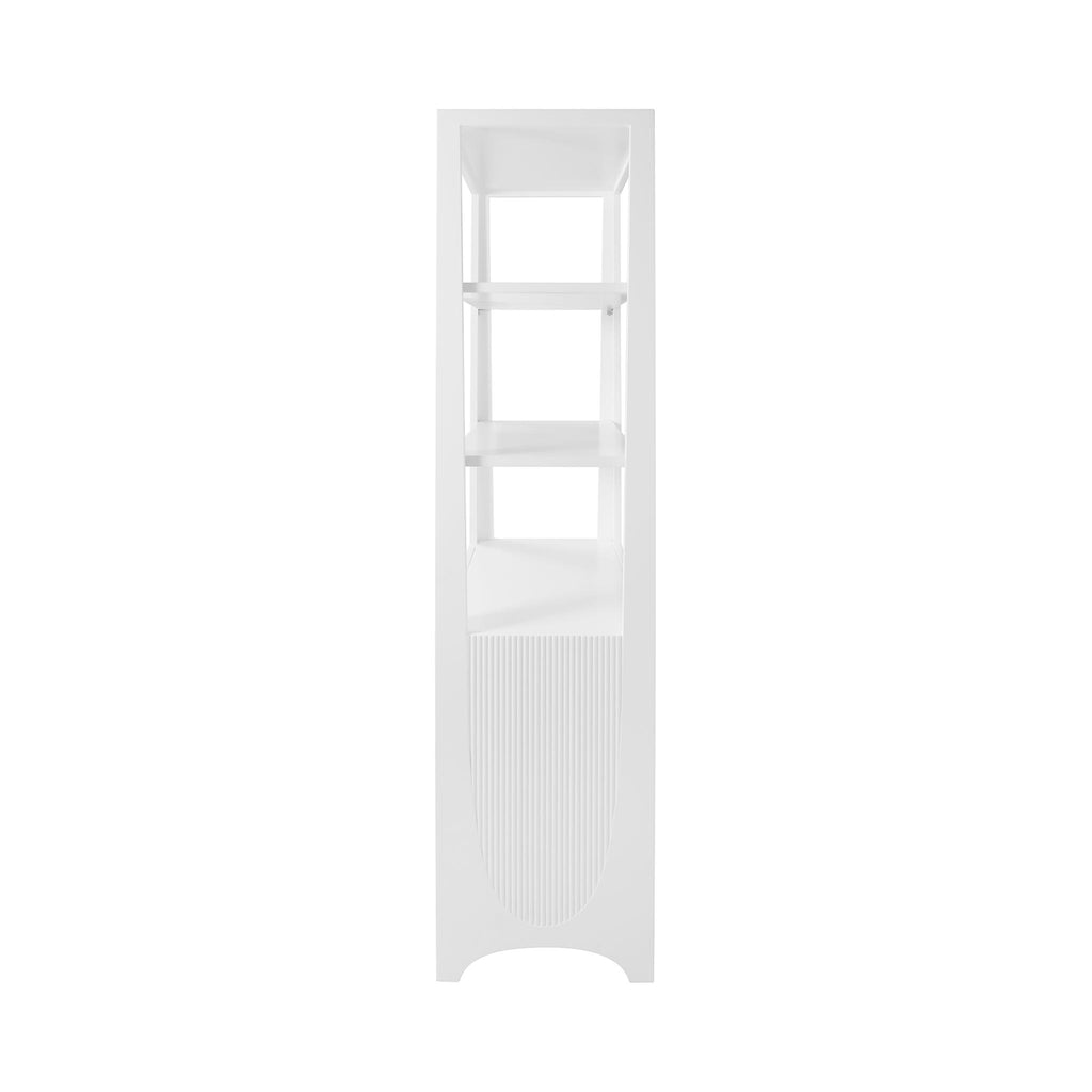 Worlds Away ETAGERE WITH TWO DOOR FLUTED CABINET IN MATTE WHITE LACQUER