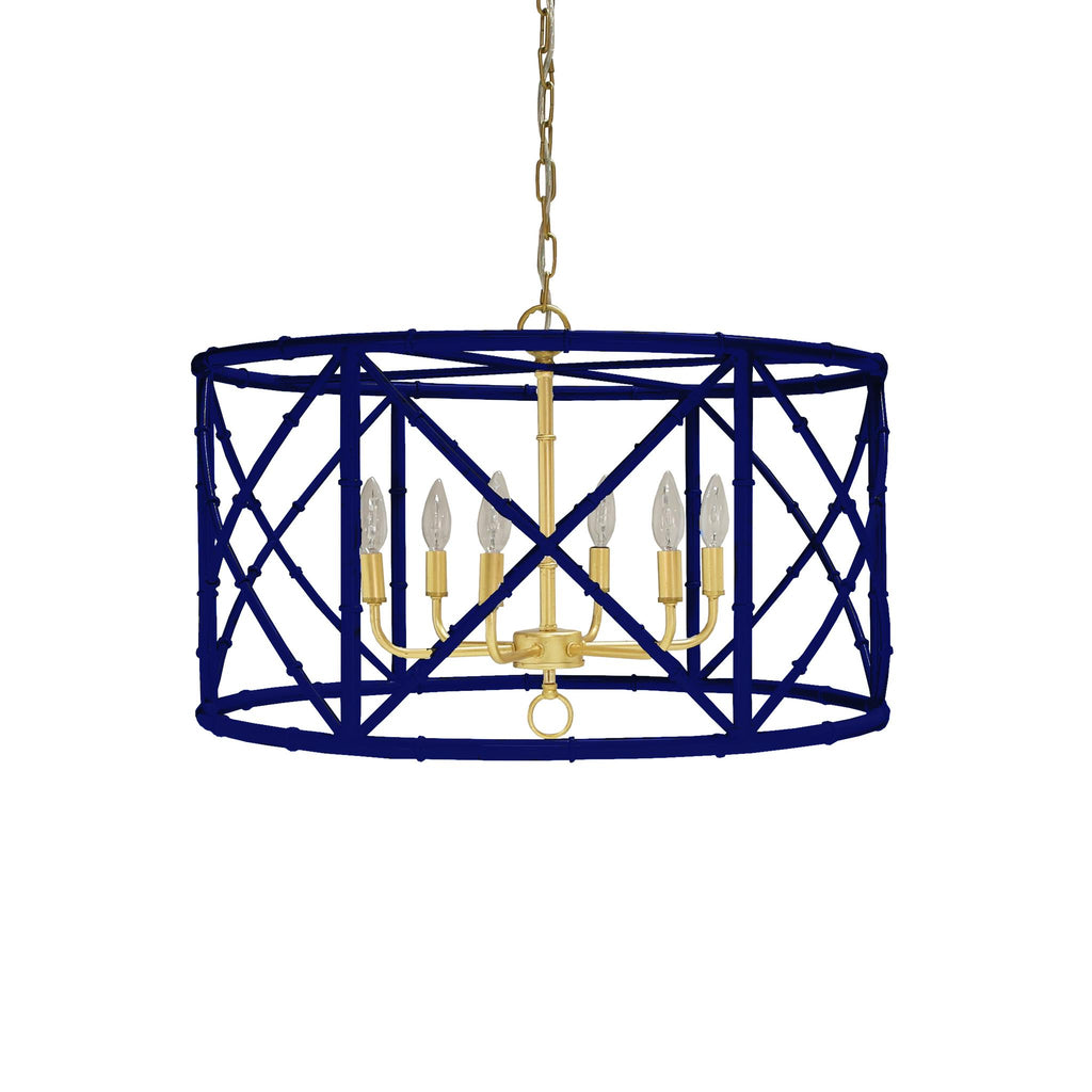 Worlds Away BAMBOO CHANDELIER IN NAVY W GOLD CLUSTER