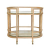 Worlds Away Oval Bar Cart With Two  Natural Cane Shelves And Cerused Oak Frame