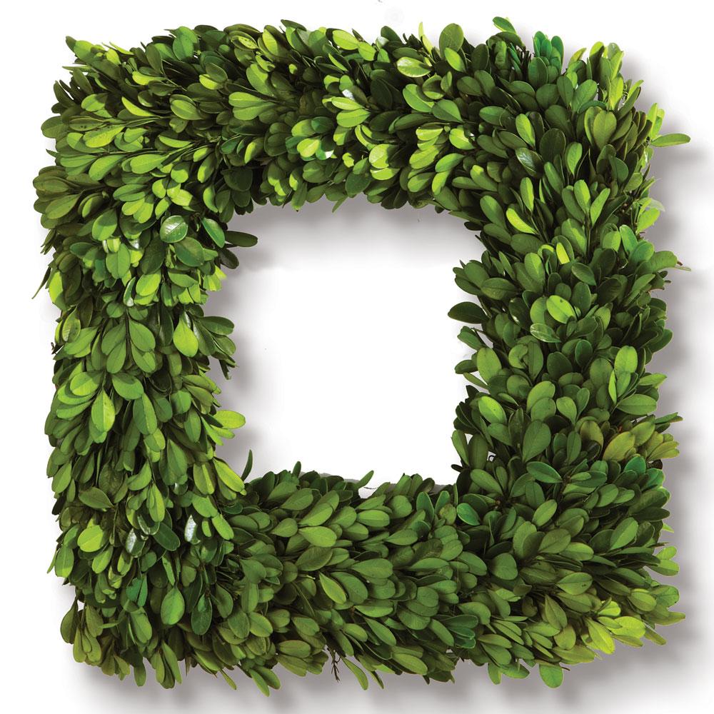 Napa Green Boxwood Square Wreath 16"