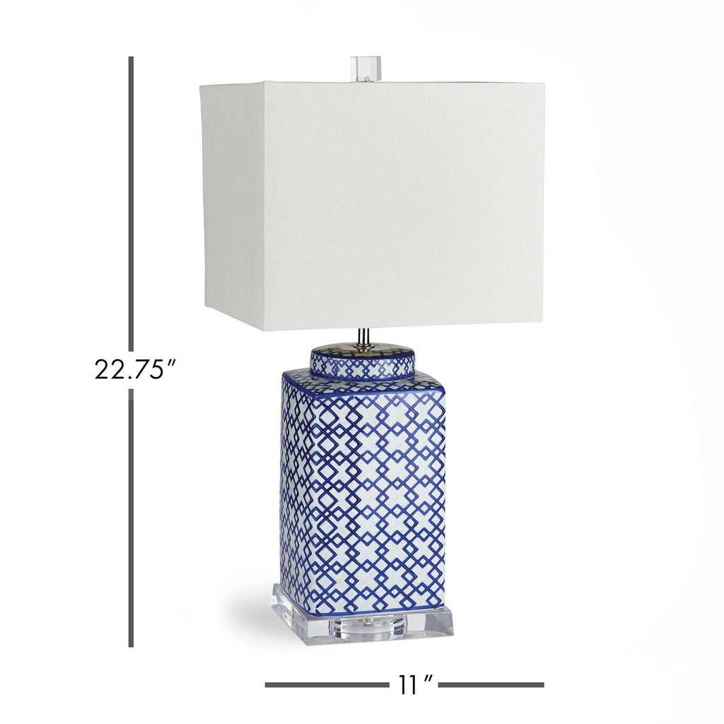 Napa Blue/White Fretwork Square Lamp Large