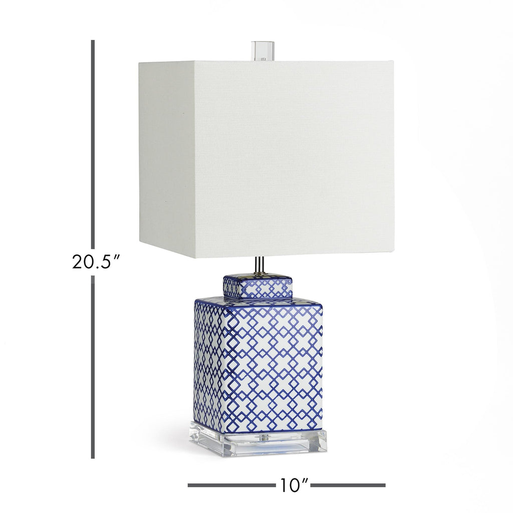 Napa Blue/White Fretwork Square Lamp Small