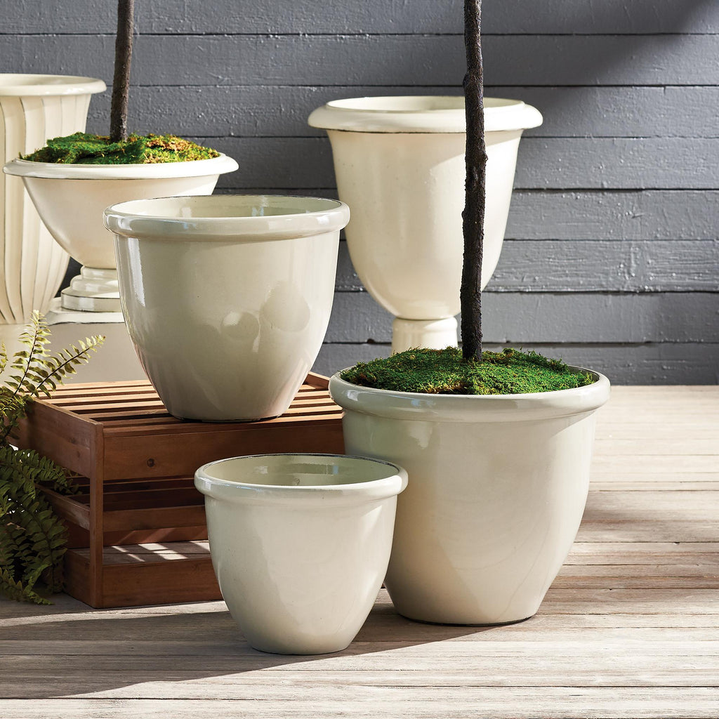 Napa Cream Glazelite Garden Pots, Set Of 3