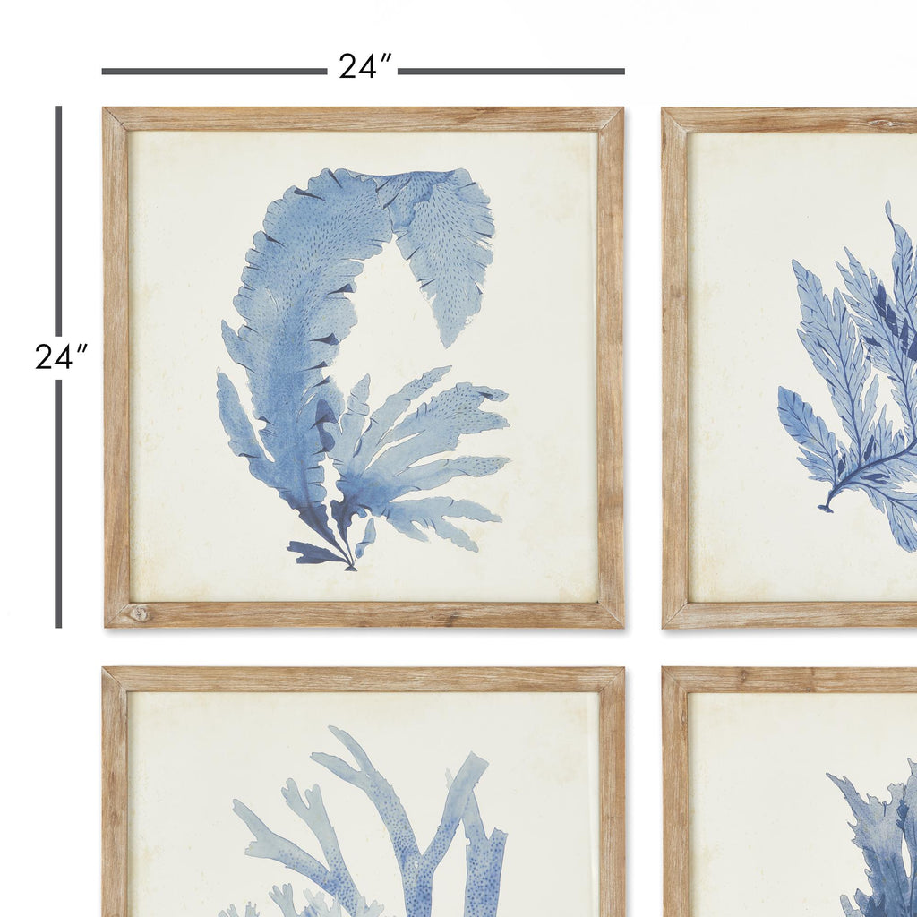 Napa Natural/French Blue Framed Coral Watercolor Prints, Set Of 4