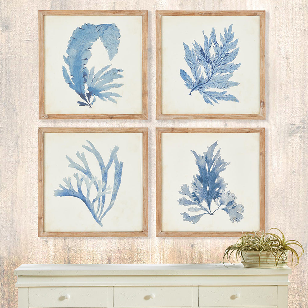 Napa Natural/French Blue Framed Coral Watercolor Prints, Set Of 4