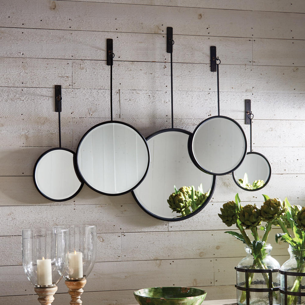 Napa Distressed Black Maison Noir Pendulum Mirrors, Set Of 5