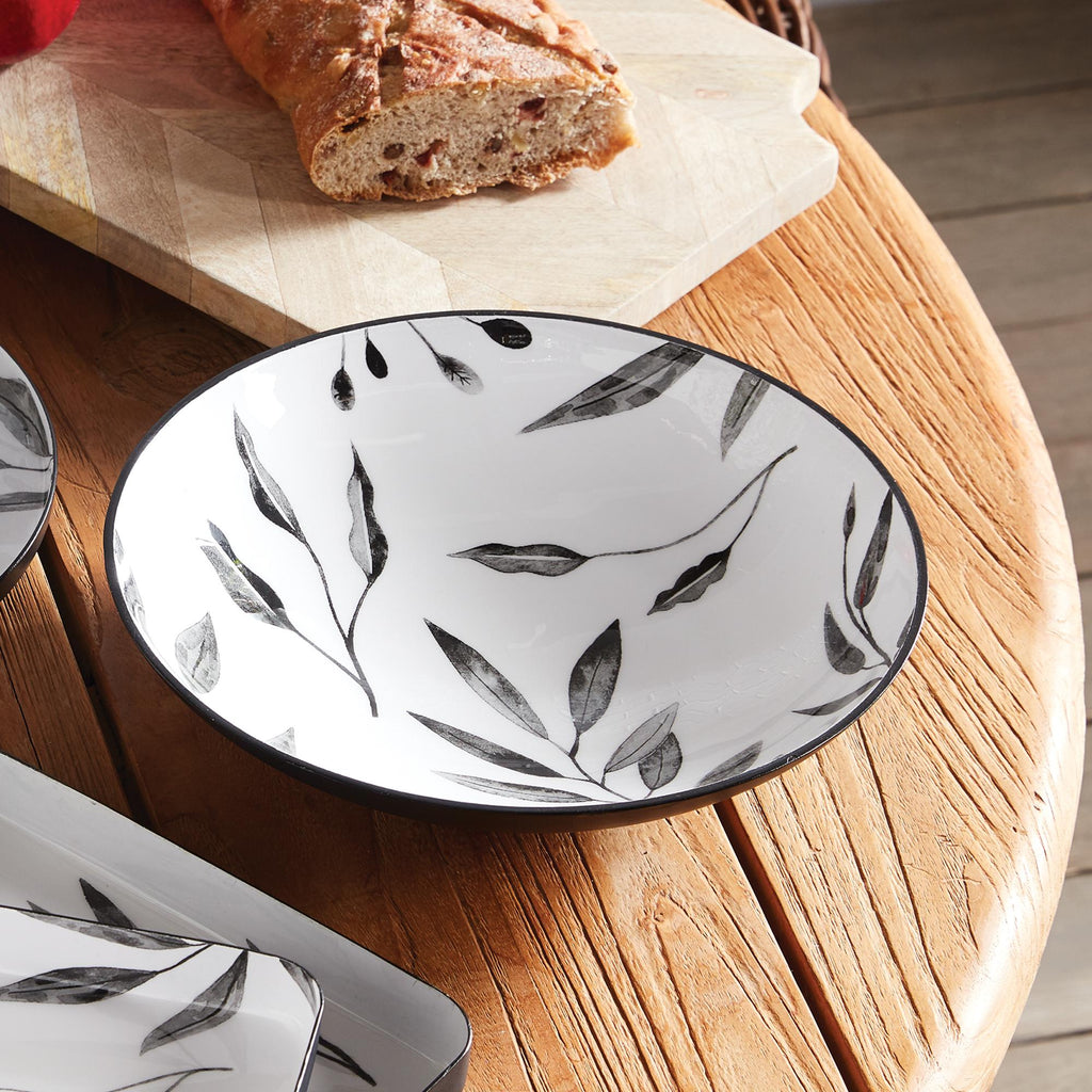 Napa White/Black Leaf Serving Bowls, Set Of 2