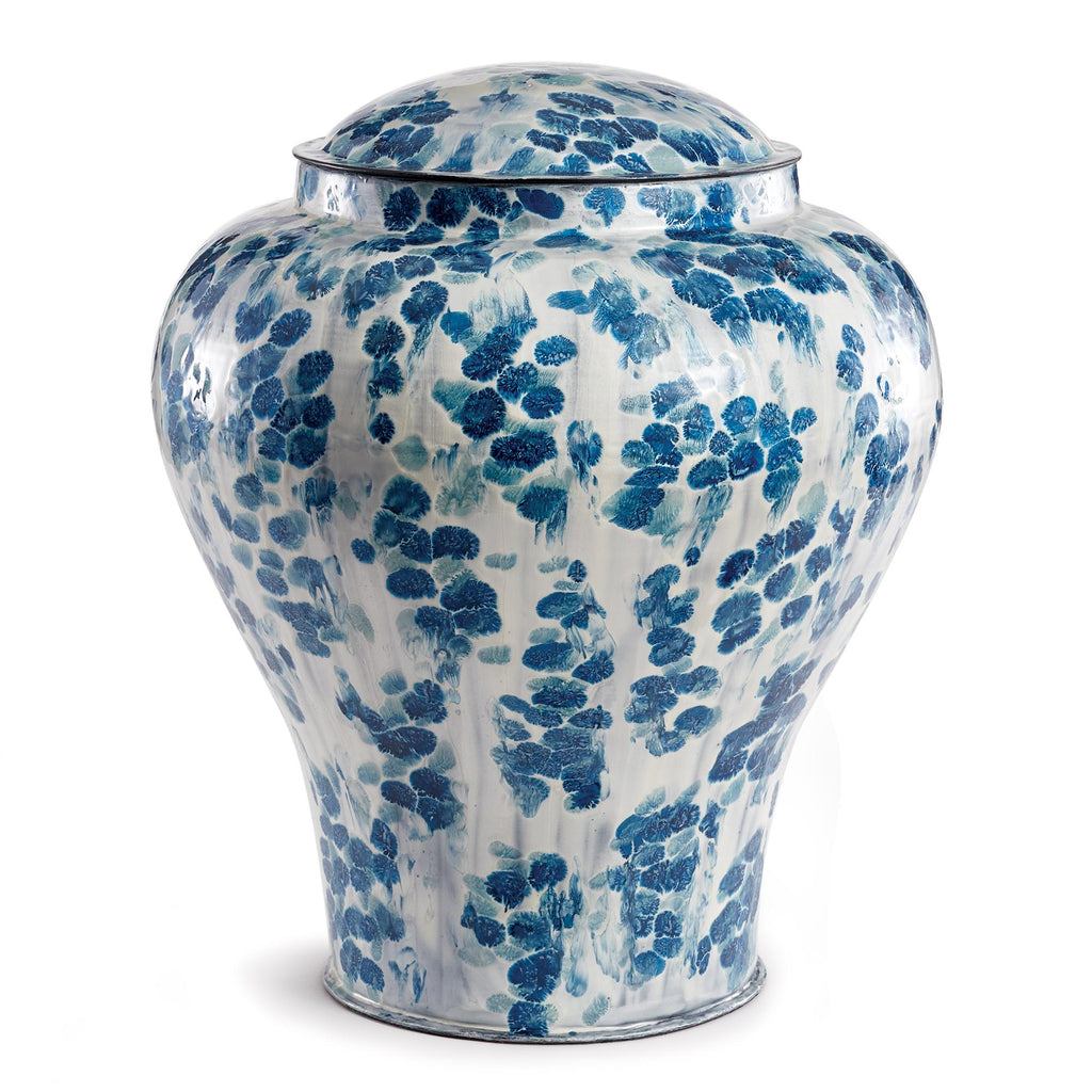 Napa White/Blue Floret Lidded Urn Tall