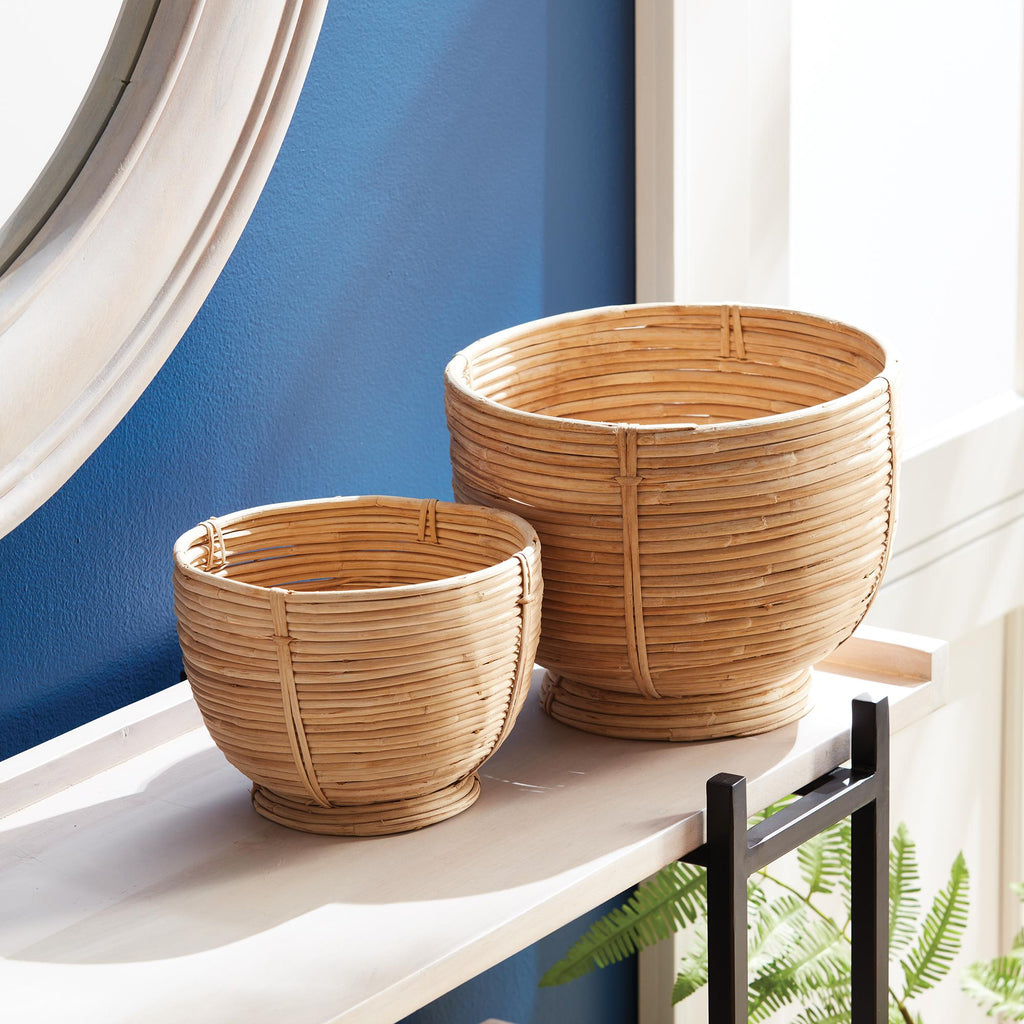 Napa Natural Cane Rattan Decorative Footed Bowls, Set Of 2