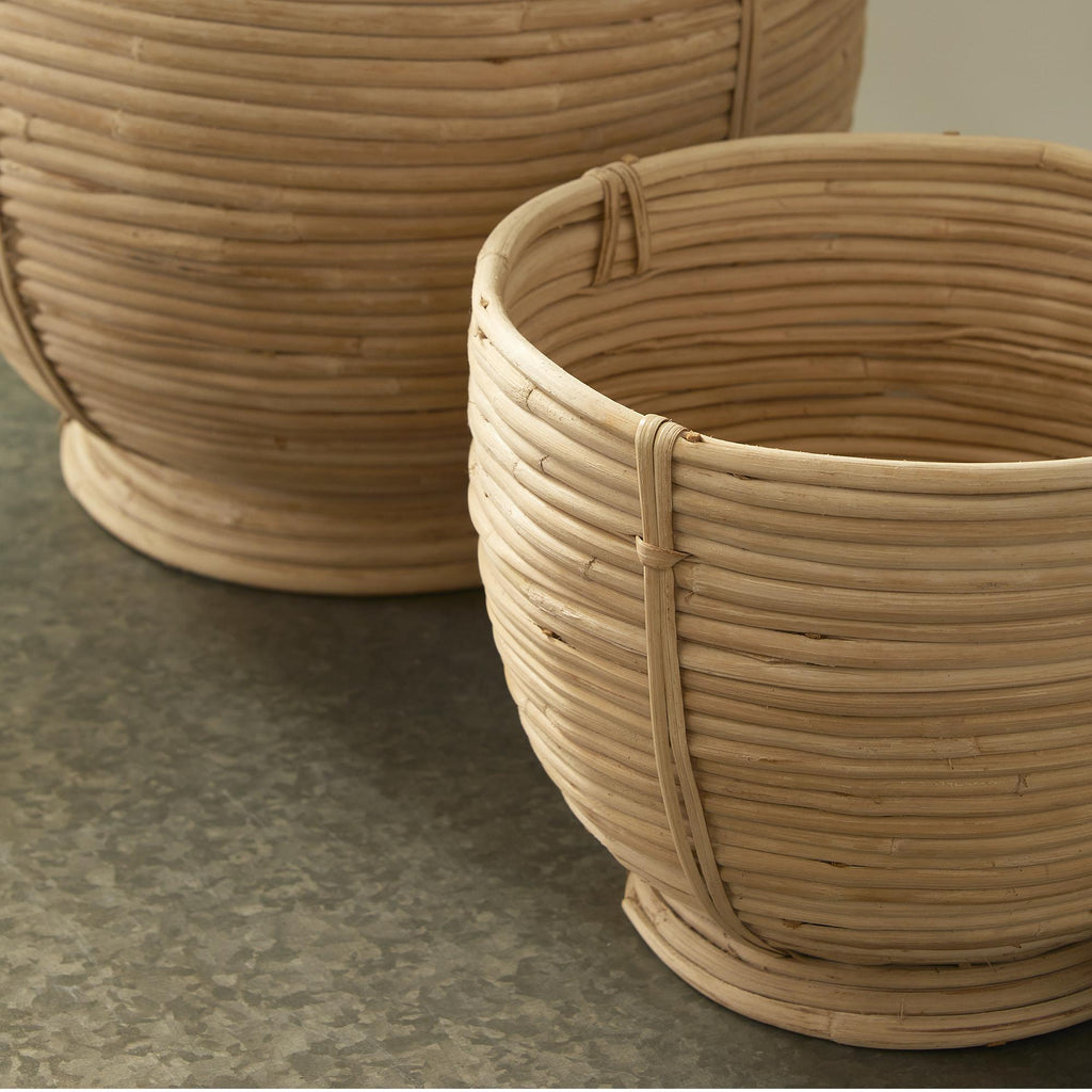 Napa Natural Cane Rattan Decorative Footed Bowls, Set Of 2