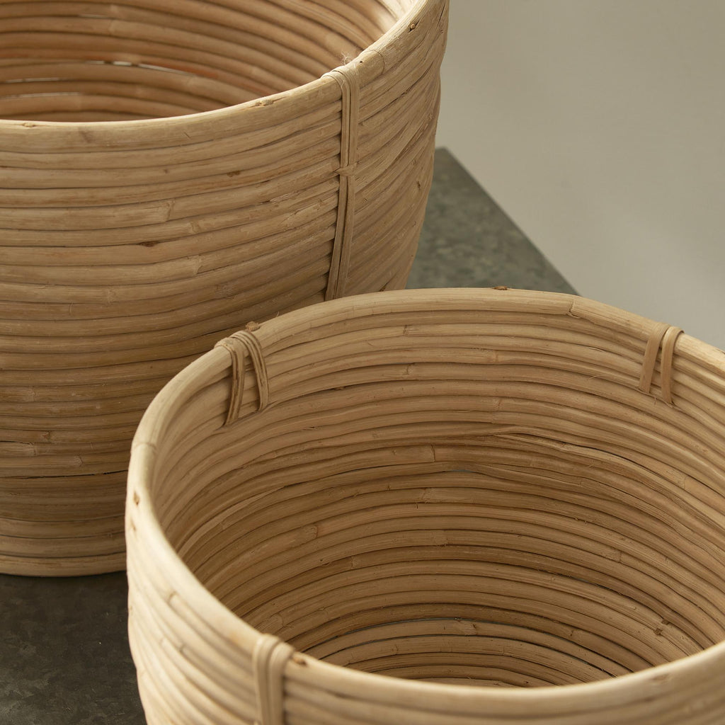 Napa Natural Cane Rattan Decorative Footed Bowls, Set Of 2