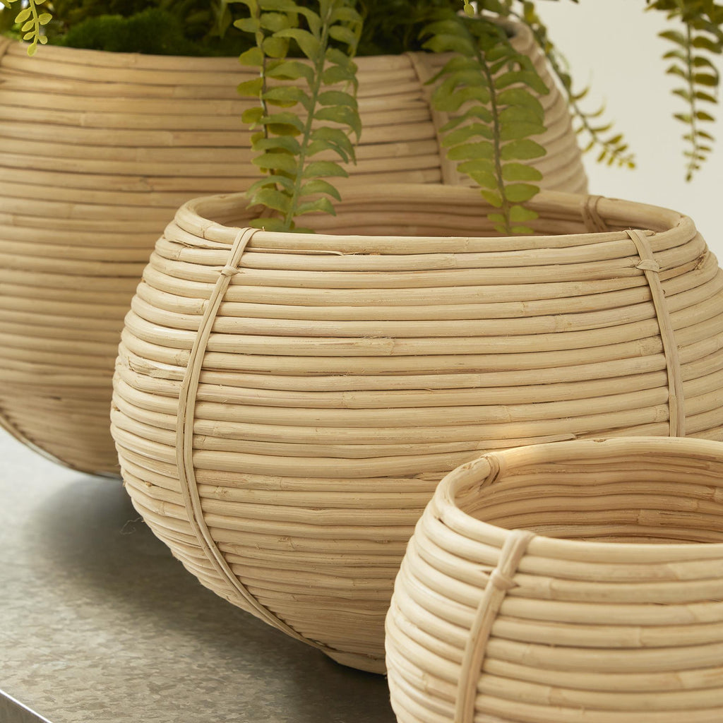 Napa Natural Cane Rattan Plant Baskets, Set Of 3