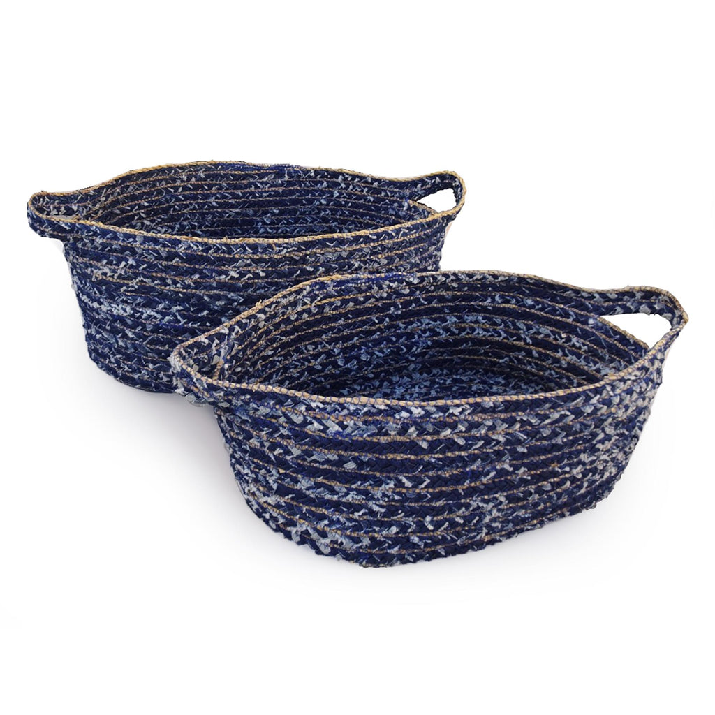 Napa Blue/Natural Denim Oval Baskets, Set Of 2