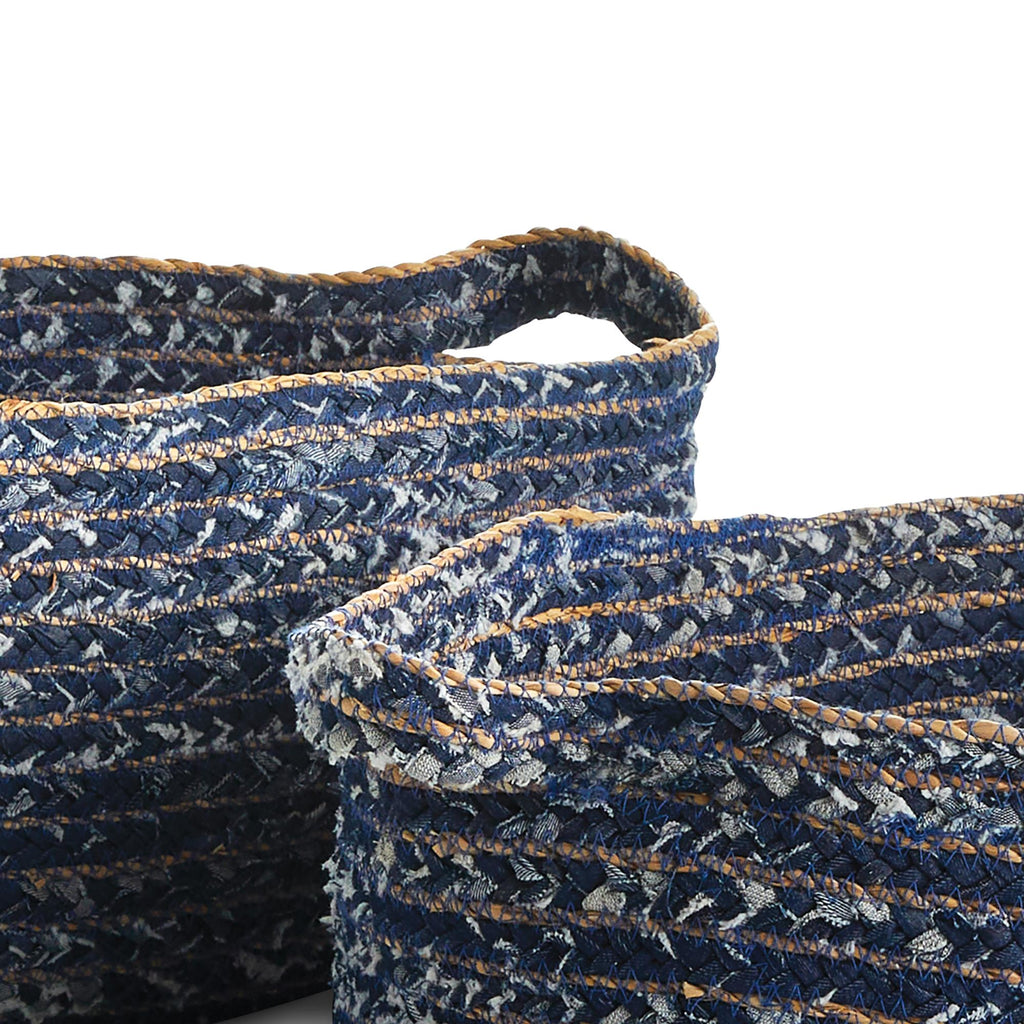 Napa Blue/Natural Denim Oval Baskets, Set Of 2