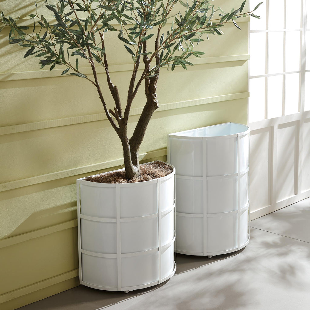 Napa White Fremont Demilune Planter Short