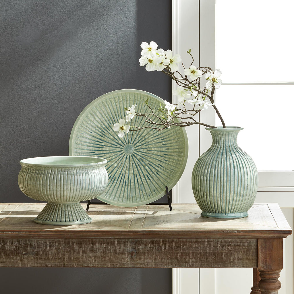 Napa Celadon Graffio Decorative Footed Bowl