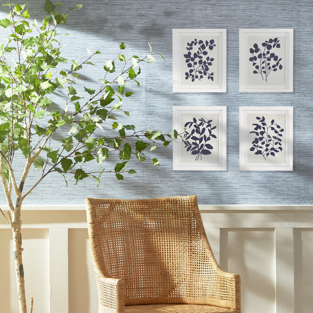 Napa White/Blue Leafy Vine Prints, Set Of 4