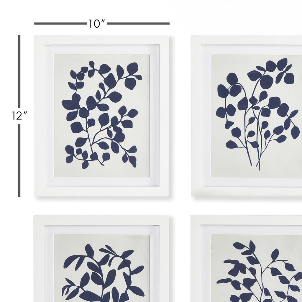 Napa White/Blue Leafy Vine Prints, Set Of 4