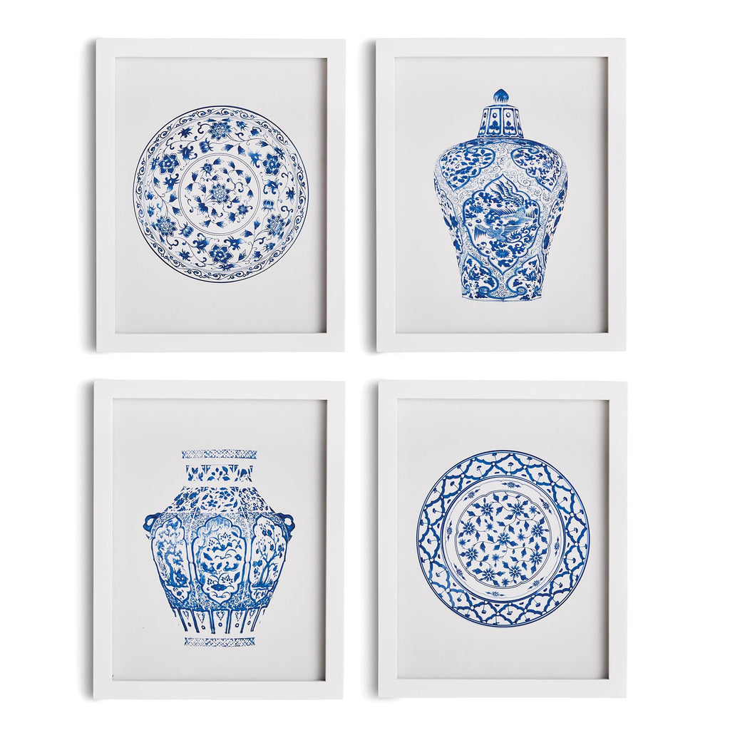 Napa White/Blue Dynasty Petite Prints, Set Of 4