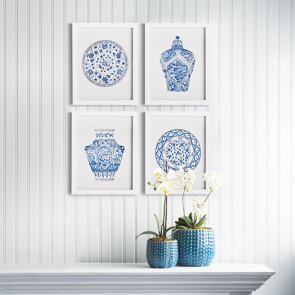 Napa White/Blue Dynasty Petite Prints, Set Of 4