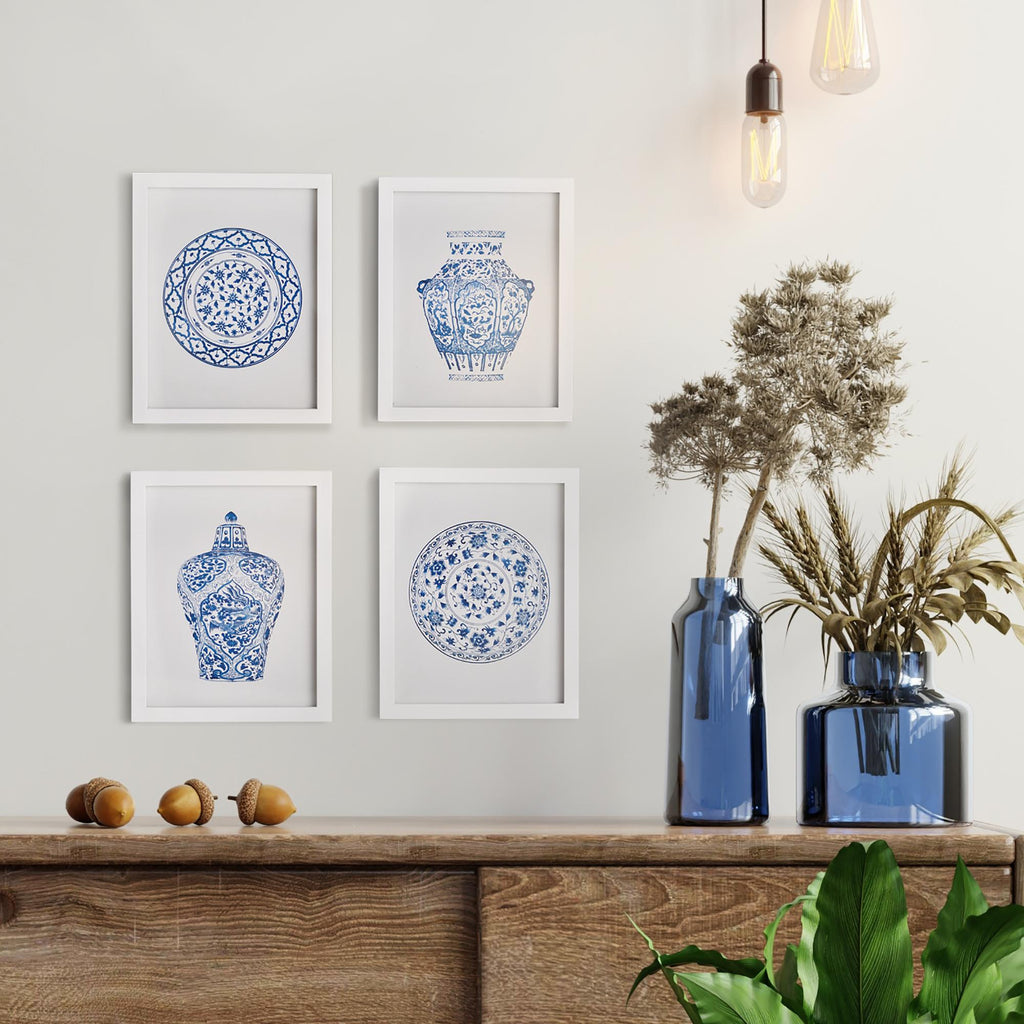 Napa White/Blue Dynasty Petite Prints, Set Of 4