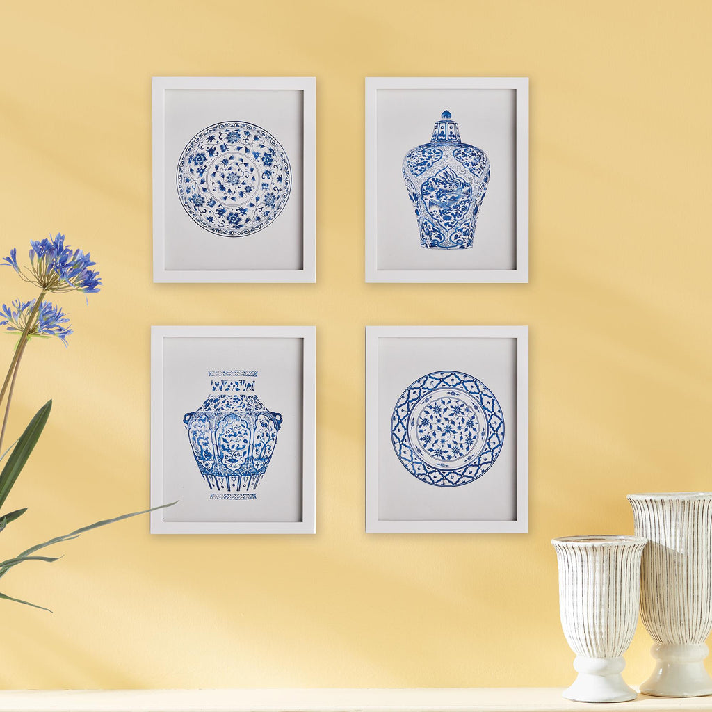 Napa White/Blue Dynasty Petite Prints, Set Of 4